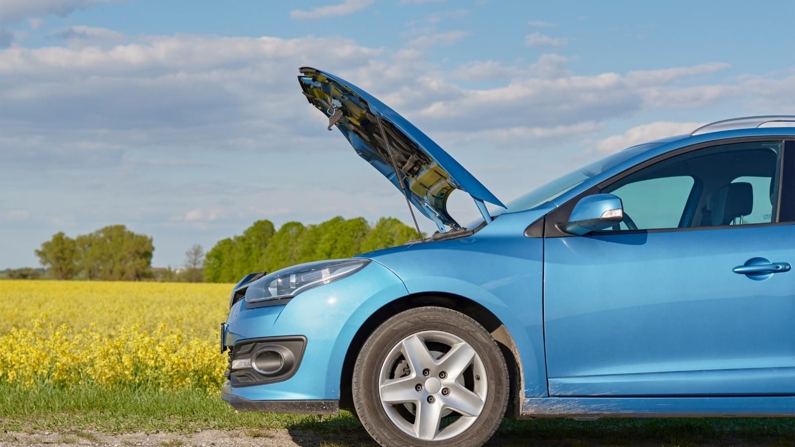 Car broken down with bonnet up